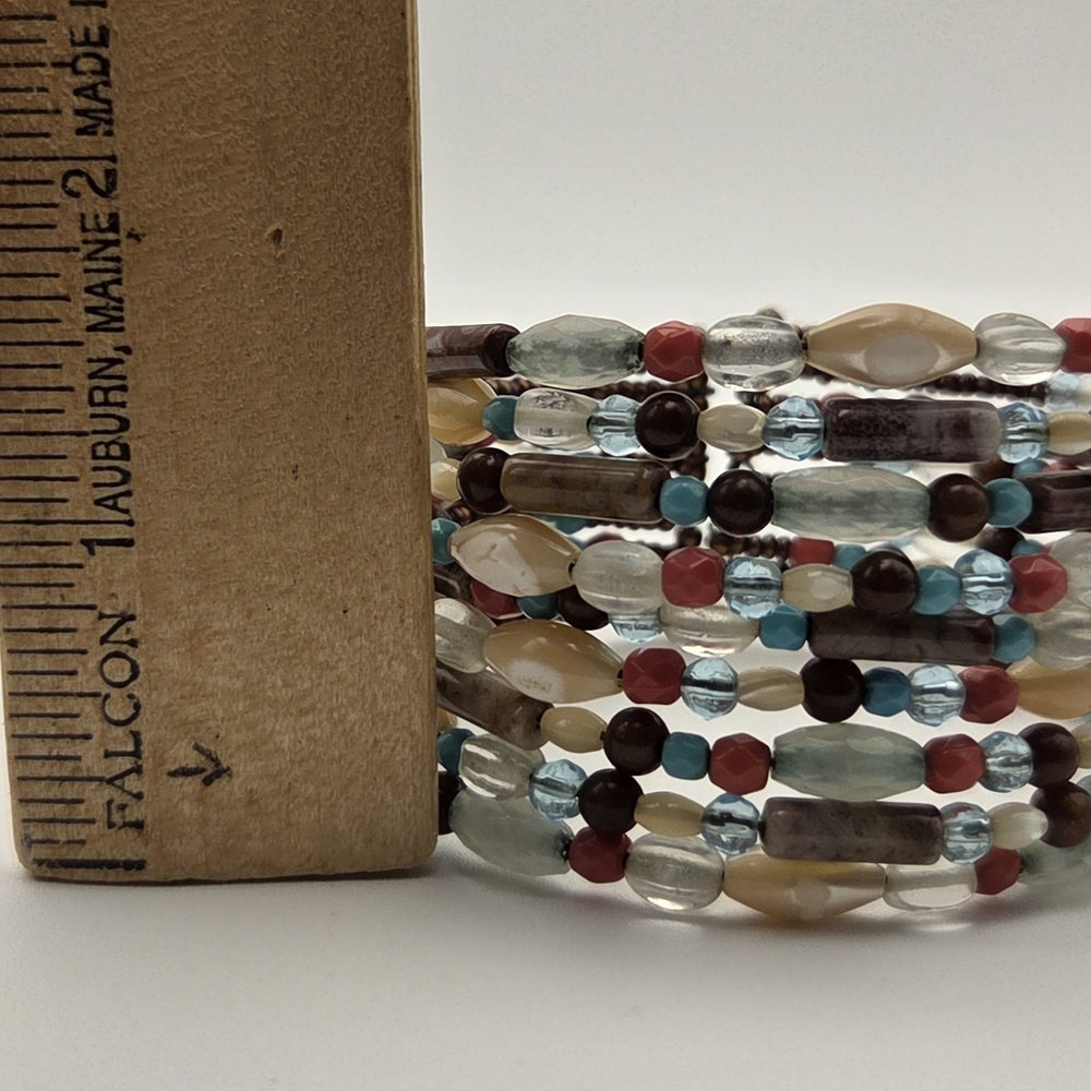 Boho Beaded Bracelet Earthy Tones Flexible Colorful - Picture 11 of 12